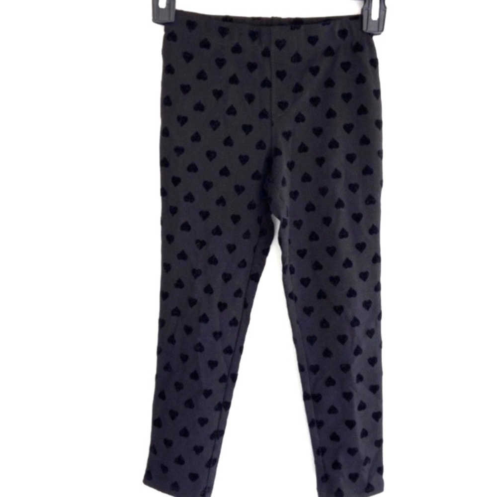 Girls Black Leggings w Black Velvet Hearts Sz 5/6